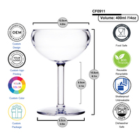 Verre à cocktail en plastique de qualité alimentaire 440 ml, sans BPA, transparent comme du cristal, verre à margarita avec logo personnalisé