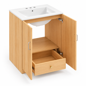 Venta al por mayor de fábrica: Conjunto moderno de lavabo de cerámica con mueble de almacenamiento independiente para baño de hotel o villa - Product Image 3