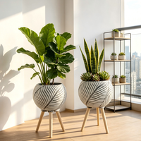 Ensembles de pots de fleurs en fibre de verre de 2 tailles, design texturé en relief de feuilles, jardinières et pots pour la décoration de la maison et des jardins extérieurs