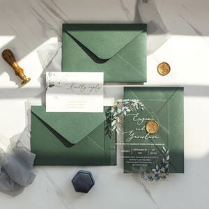 Invitaciones de boda populares con sobres verdes, invitaciones de acrílico, tarjetas de boda - Product Image 3
