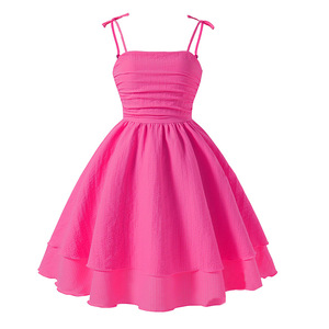 OEM-Fabrik Maßgeschneidertes Rosa Kleid für Mädchen 5-8 Jahre, Bauschig Gesmokt Elegant Trendiges Staubiges Rosa Schwarz-Rosa - Product Image 4