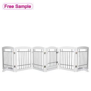 ประตูบ้านสุนัขไม้พับได้พร้อมปุ่มปิดในร่มแผงคอกสุนัขสัตว์เลี้ยงกลางแจ้งรองรับเท้าสำหรับสุนัขทุกขนาด - Product Image 1