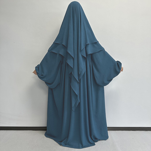 Completo Due Pezzi Abaya Modesta con Khimar in Crepe di Alta Qualità a Doppio Strato Tinta Unita <span class=keywords><strong>Abbigliamento</strong></span> Islamico all'Ingrosso Taglie Forti Set da Preghiera - Product Image 5