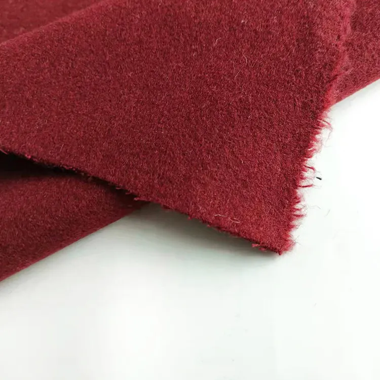 Tecido escovado luxuoso de lã, cor vermelha 520gsm para roupas, lote de estoque, 100%