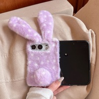 Coque de téléphone en PC rigide avec oreilles de lapin 3D en peluche, créative et mignonne, pliable, pour iPhone Duo Ultra 18 Fold