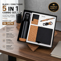 Ensemble cadeau d'entreprise en cuir noir, bouteille isotherme, carnet, stylo, porte-clés, porte-cartes, cadeau d'affaires personnalisé fait main pour cadres