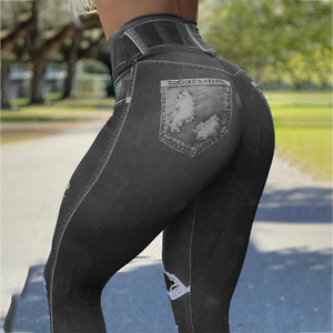 Leggings de mezclilla de cintura alta y alta elasticidad para mujer, conjunto de yoga, pantalones deportivos, leggings de yoga de talla grande para fitness, venta al por mayor - Product Image 4