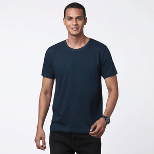 <b>Men's</b> <b>Navy</b> <b>Blue</b> Short Sleeve O-Neck <b>T</b>-<b>Shirt</b> Regular Fit Casual Solid Color 100% Cotton Jersey Knitted - Product Image 1