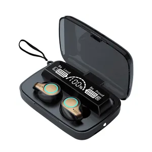 M9 TWS 5.1 BT Qkz Earphone, Earbud Tanpa Kabel Tahan Air dengan Cermin Tampilan Digital Kekuatan LED Senter Fungsi Headphone