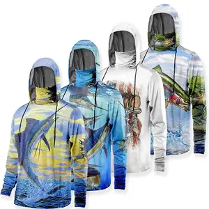 Disegno personalizzato da uomo pesca con cappuccio manica lunga protezione UV traspirante sudore traspirante camicie da pesca ad asciugatura rapida