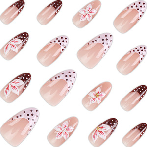 Uñas postizas con diseño de lunares en contraste rojo y blanco para otoño, puntas de uñas postizas con flores en 3D para manicura de moda, bricolaje y festivales. - Product Image 4