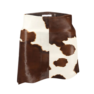 Minifalda de cuero con pelo de vaca al por mayor para mujer, estampado animal, casual, shorts de cuero rectos, cintura regular brillante - Product Image 1