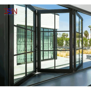 หน้าต่าง UPVC แบบพับได้แนวตั้ง กันเสียง ดีไซน์ทันสมัย เรียบง่าย กระจกสามชั้น กรอบอลูมิเนียมอัลลอยด์ สำหรับลานบ้านและวิลล่า - Product Image 1