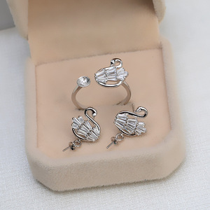 S925 Silver Swan Open Ring Earring Pin Personalized Female Pearl DIY Accessories Empty <b>Tray</b> 1325-<b>Jewelry</b> Findings Components - Product Image 2