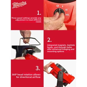 Ventilador de Montaje Inalámbrico <span class=keywords><strong>Milwaukee</strong></span> M12 AF, Cabezal Giratorio, Sistema de Montaje Múltiple, Hasta 16 Horas de Autonomía - Product Image 3