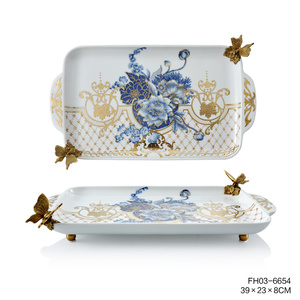 Série de vaisselle <span class=keywords><strong>en</strong></span> céramique bleue et blanche Art déco moderne haut de gamme 2023, assiette à fruits combinée, décoration de salon, vase de table - Product Image 6
