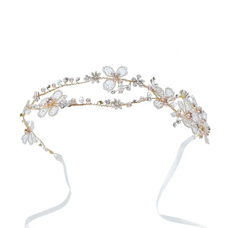 Fashion Luxury Crystal Bridal Hair Vine Jewelry Accessories Handmade Pearl Flower Wedding Headdress Tiara Crown For Women