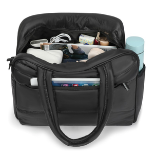 <b>Black</b> <b>Quilted</b> PU <b>Tote</b> <b>Bag</b> with Zipper Closure and Adjustable Shoulder Strap for Daily Use - Product Image 4