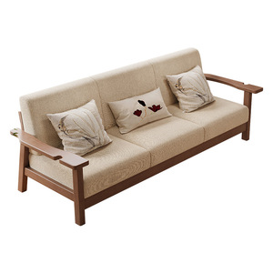 Sofá de madera maciza de estilo chino, tapizado, de tres plazas, para sala de estar, para uso doméstico. - Product Image 3
