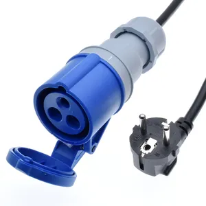 Schuko-Stecker an IEC309 316 C6-Netzkabel, 16 Ampere, IP44, H05VV-F-1, 5-mm-Kabel, 316P6-Einlass zum Einstecken in die Euro CEE7/3-Steckdose