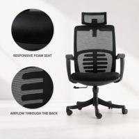 Chaise de bureau ergonomique en maille à dossier haut avec appui-tête, support lombaire, hauteur réglable et rotation à 360° pour bureau d'ordinateur - Vente en gros