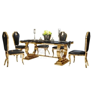 Hiện đại 6 chỗ ngồi bằng đá cẩm thạch bàn ăn đặt ghế da khung thép không gỉ cho căn hộ nhà bếp phòng ăn đồ nội thất - Product Image 6