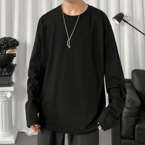 T-shirt à manches longues ample en coton tricoté uni avec élasthanne pour homme, collection automne-hiver, vente en gros - Product Image 2