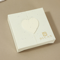 Caixa de Presente para Joias Becan Heart Fold Out com Tampa Salpicada em Marfim, Cartão de Apresentação Removível para Colares, Brincos e Anéis