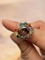 Bague de fiançailles pour femme en laiton plaqué or 18 carats, design floral, sertie à griffes tendance, avec pierres de zircone cubique colorées pour
