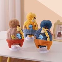Nouveau bonnet d'hiver pour enfants, motif dessin animé mignon, double couche épaisse, protection des oreilles, en laine tricotée, pour garçons, bonnet tendance à enfiler