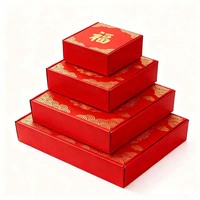 Boîte de Fortune rouge festive du nouvel an boîte-cadeau décorative en carton à trois pièces pour la manipulation d'estampage de pendaison de crémaillère
