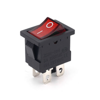 Interrupteur à bascule en plastique KCD1-104 6A 250VAC DPST 4 broches à verrouillage, bouton poussoir d'alimentation rouge noir 12V 220V 15x21mm