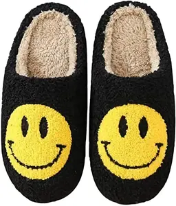 2023 Wholesale CustomizablCute Smile Slippers Smile Face Pattern Slides Ladies Winter Indoor Flat Warm Happy Face House Slippers