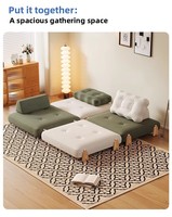 Canapé-lit modulaire convertible extensible et pliable en bois massif, style crème, revêtement en polyester, rembourrage en latex