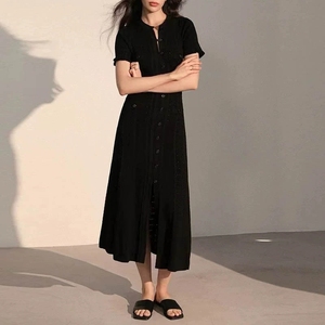 Abiti lunghi da donna <span class=keywords><strong>in</strong></span> <span class=keywords><strong>maglia</strong></span> a maniche corte, con scollo, aderenti e svasati, alla moda, tinta unita. - Product Image 6