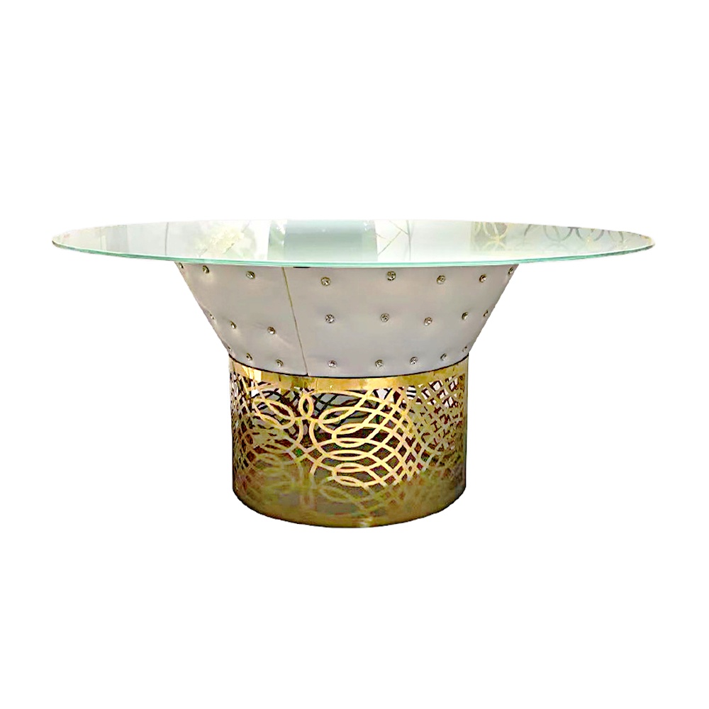 Роскошный отель, современный дизайн, стеклянный столешник, Золотая ножка из нержавеющей стали, Банкетный круглый обеденный стол, прозрачный Свадебный Стол