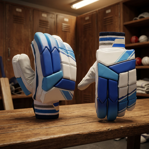 Professional <b>Cricket</b> Batting Gloves Adult Leather Palm Finger Protection High Grip Practice Match Sports Gloves <b>White</b> Blue - Product Image 5