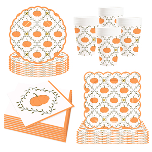 DAMAI Happy Halloween Party Tableware Set with Pumpkin Pattern Disposable Paper Plates Set for Kids Halloween Party - Product Image 5