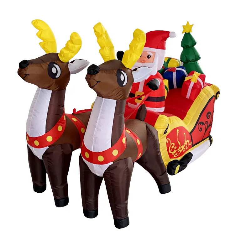 Decoraciones inflables navideñas, carrito de alce, luces de patio, Santa, gira en trineo, 2021