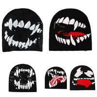 Bonnet en tricot jacquard unisexe Halloween, style gothique punk, chaud, pour l'automne et l'hiver, idéal pour les fêtes de rue