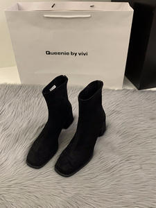 2023 automne/hiver coréen <span class=keywords><strong>petit</strong></span> avec polaire <span class=keywords><strong>talon</strong></span> haut carré mince <span class=keywords><strong>bottines</strong></span> chaussures pour femmes - Product Image 6