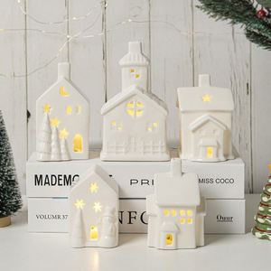 Factory Direct Creative White LED Ceramic Lighted House Figurine Christmas Home Table Decor Night Ambient Light Decor Ornament - Product Image 4