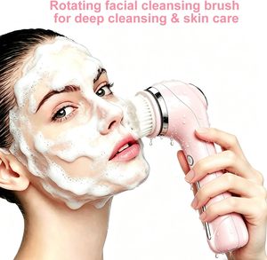 Brosse nettoyante électrique rechargeable pour le visage, appareil de beauté 5 en 1, têtes de brosses, exfoliant pour le visage, étanche, pour purifier la peau - Product Image 5