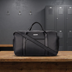 Bolsa de Viaje Clásica de Cuero Genuino de Lujo con Logotipo Personalizado, Bolsa de Fin de Semana Unisex de Gran Capacidad con Correa para el Hombro, Negra - Product Image 1