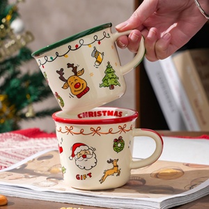 かわいいサンタクロースのセラミックマグカップ、クリスマス用の取っ手付きミルクカップ、朝食、コーヒー、ジュース用、お子様や家族へのお祝いのホリデーギフト - Product Image 2