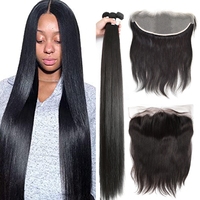 Lot de 3 mèches de cheveux brésiliens Remy naturels avec closure en peau et extensions de cheveux