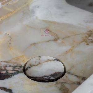 Évier <span class=keywords><strong>en</strong></span> <span class=keywords><strong>pierre</strong></span> Calacatta Viola artisanal avec bouchon de vidange pour une décoration de salle de bain luxueuse et moderne - Product Image 5