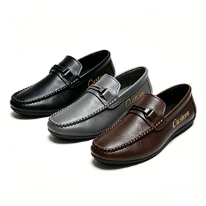 Chaussures mocassins en cuir à enfiler pour la conduite, avec boucle tressée, bout rond, semelle extérieure en caoutchouc antidérapante, cousues à la main, toutes saisons - Product Image 2