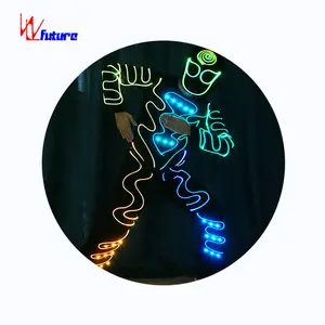 Kostum robot cosplay led serat optik, pertunjukan dansa neon dapat diprogram, kostum robot cosplay pesta gala