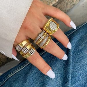Anillo Grueso de Latón Chapado en Oro de 18K con Circonitas, Joyería de Moda, Anillo de Declaración para Mujer, Regalo para Fiesta - Product Image 6